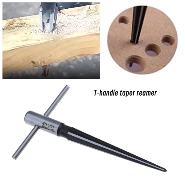 Create idea T Handle Tapered Reamer Carbon Steel Guitar Bridge Pin Reamer Guitar Handle Drilling Tool for 1/8-1/2 3-13mm Holes Taper Holes Wooden Countersinks Chamfers-1