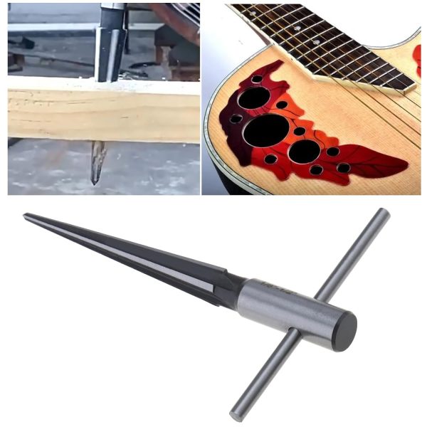 Create idea T Handle Tapered Reamer Carbon Steel Guitar Bridge Pin Reamer Guitar Handle Drilling Tool for 1/8-1/2 3-13mm Holes Taper Holes Wooden Countersinks Chamfers-2